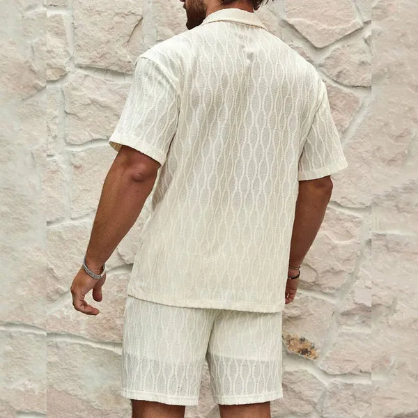 Men's Textured Short Sleeve Shirt Set – Kobe - Off White 2