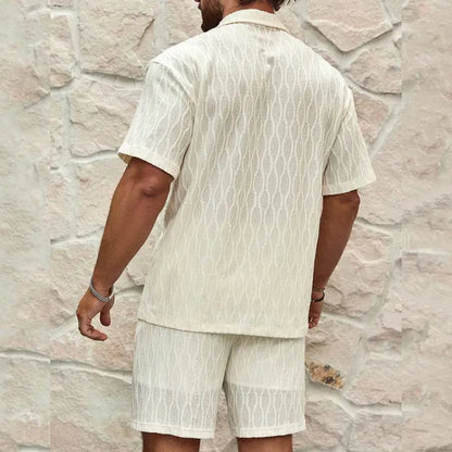 Men's Textured Short Sleeve Shirt Set – Kobe - Off White 2
