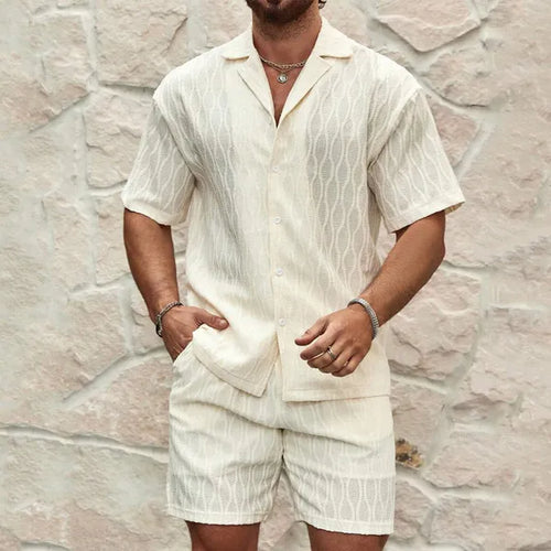 Men's Textured Short Sleeve Shirt Set – Kobe - Off White