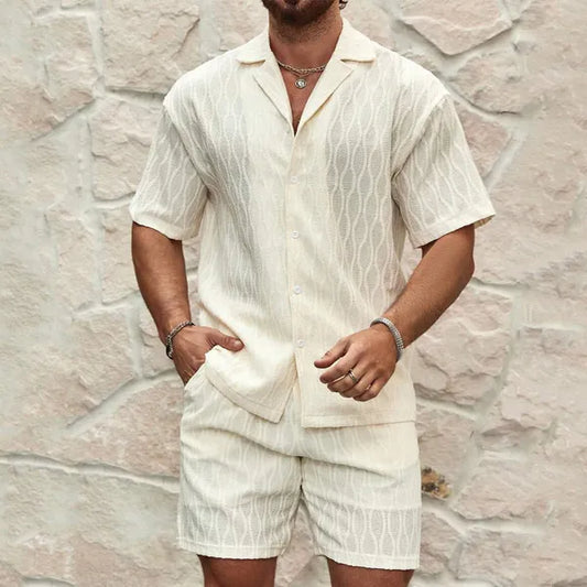 Men's Textured Short Sleeve Shirt Set – Kobe - Off White