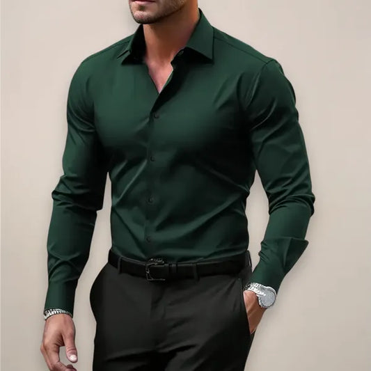 Men's Essential Long Sleeve Shirt – Lennart - Dark Green
