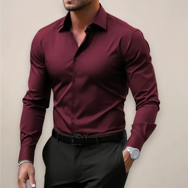 Men's Essential Long Sleeve Shirt – Lennart - Wine Red