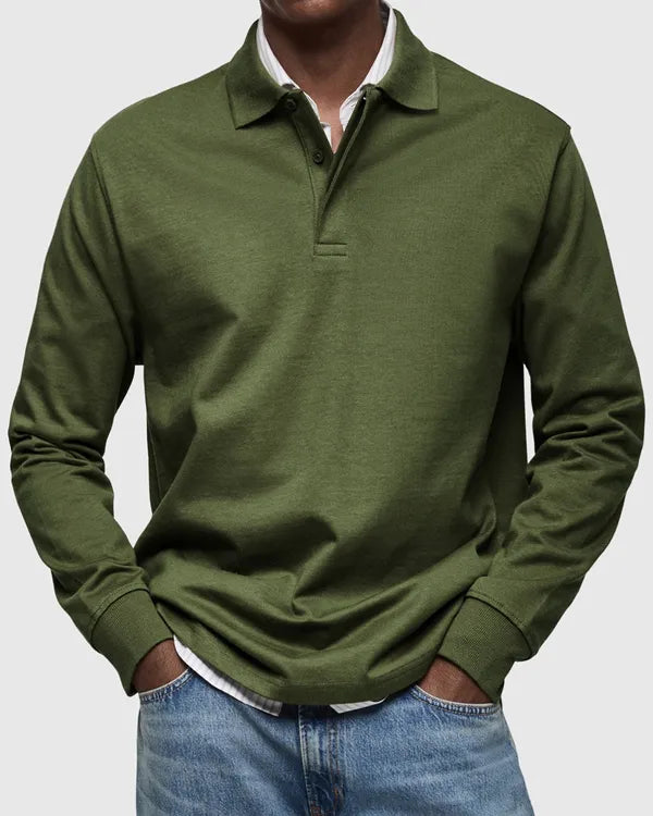 Men's Smart Long Sleeve Polo – Leonard - Army Green
