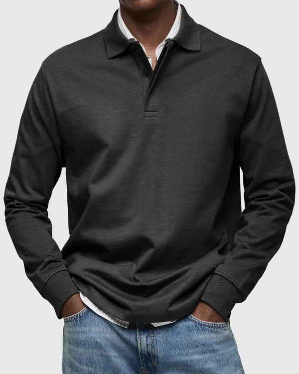 Men's Smart Long Sleeve Polo – Leonard - Black