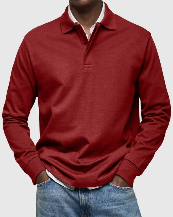Men's Smart Long Sleeve Polo – Leonard - Dark Brown