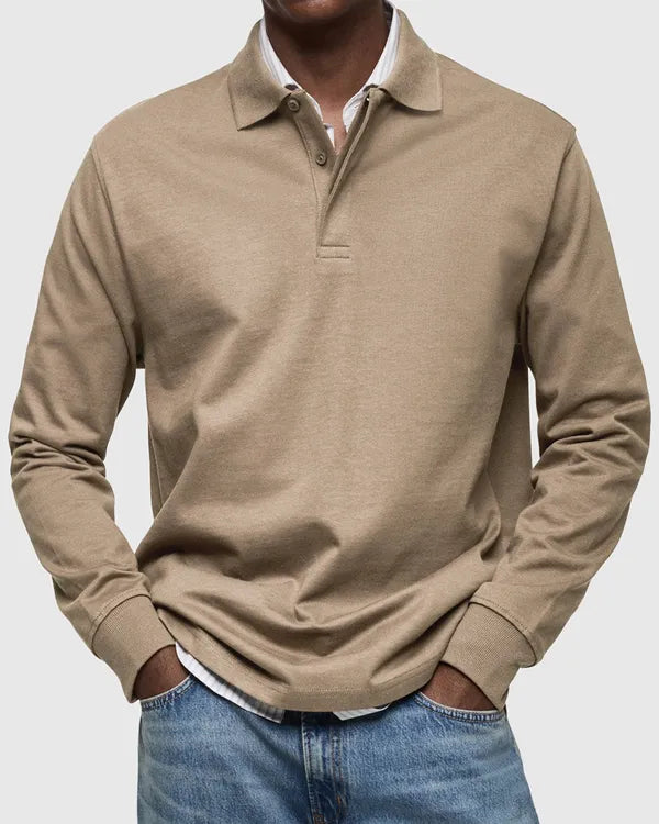 Men's Smart Long Sleeve Polo – Leonard - Khaki
