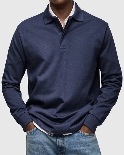 Men's Smart Long Sleeve Polo – Leonard - Navy Blue