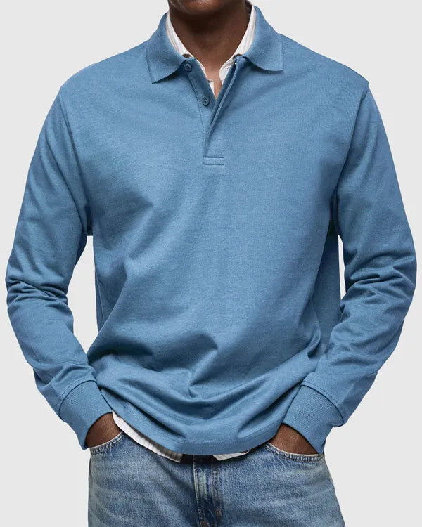 Men's Smart Long Sleeve Polo – Leonard - Teal Blue 2