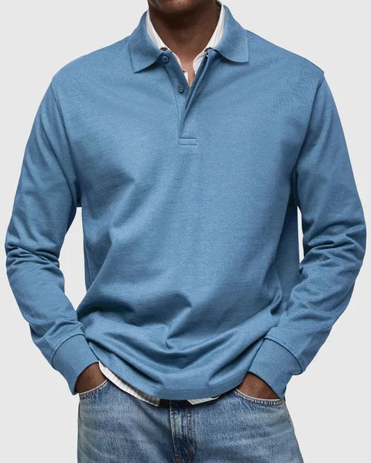 Men's Smart Long Sleeve Polo – Leonard - Teal Blue
