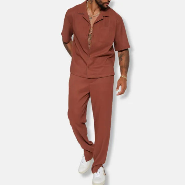 Men's Casual Short Sleeve Shirt Set – Luc - Brown