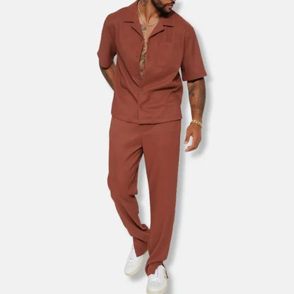 Men's Casual Short Sleeve Shirt Set – Luc - Brown