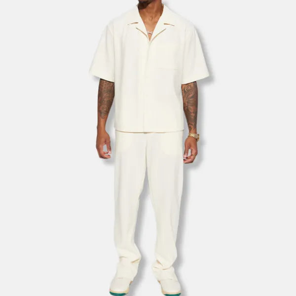 Men's Casual Short Sleeve Shirt Set – Luc - White