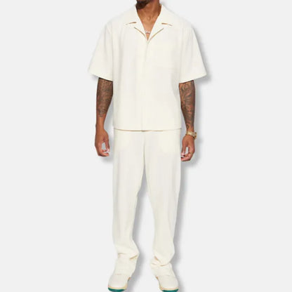 Men's Casual Short Sleeve Shirt Set – Luc - White