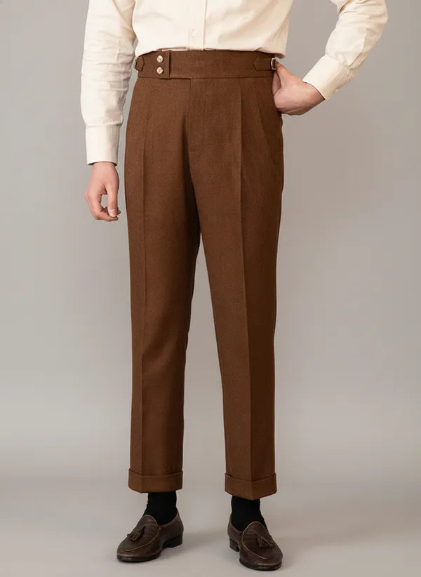 Men's Straight Leg Tailored Trousers – Luke - Brown