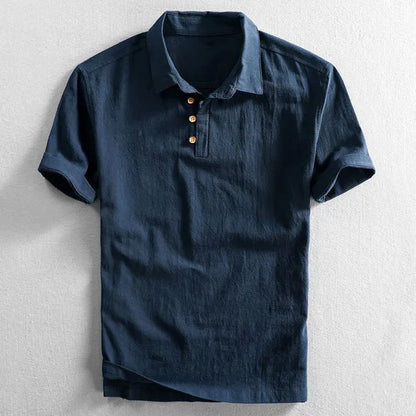 Men's Linen Short Sleeve Polo Shirt – Malcolm - Dark Blue