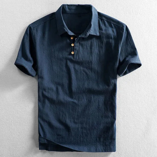 Men's Linen Short Sleeve Polo Shirt – Malcolm - Dark Blue