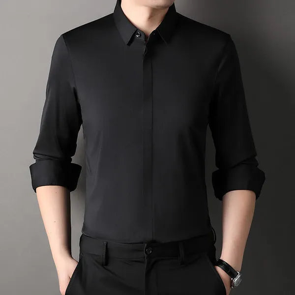 Men's Clean-Cut Long Sleeve Shirt – Marcel - Black
