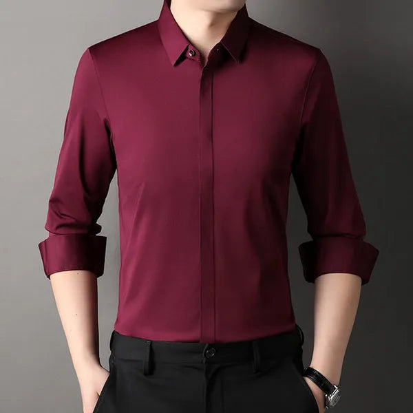 Men's Clean-Cut Long Sleeve Shirt – Marcel - Borgonha