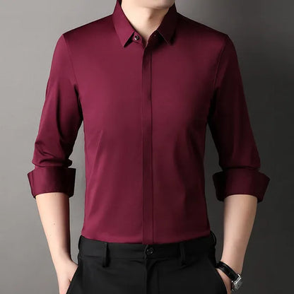 Men's Clean-Cut Long Sleeve Shirt – Marcel - Borgonha