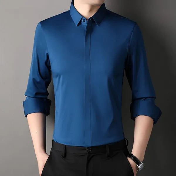 Men's Clean-Cut Long Sleeve Shirt – Marcel - Dark Blue