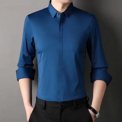 Men's Clean-Cut Long Sleeve Shirt – Marcel - Dark Blue