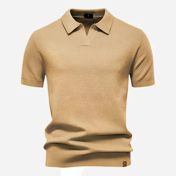 Men's Relaxed Knit Short Sleeve Polo – Marcus - Beige