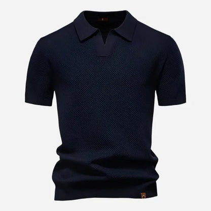 Men's Relaxed Knit Short Sleeve Polo – Marcus - Navy Blue
