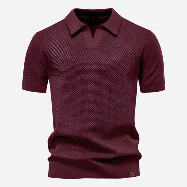 Men's Relaxed Knit Short Sleeve Polo – Marcus - Wine Red
