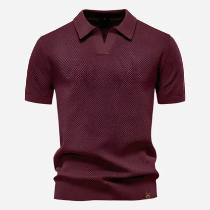 Men's Relaxed Knit Short Sleeve Polo – Marcus - Wine Red
