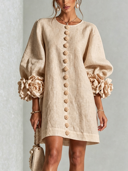 Margot floral button-down mini dress in beige – front