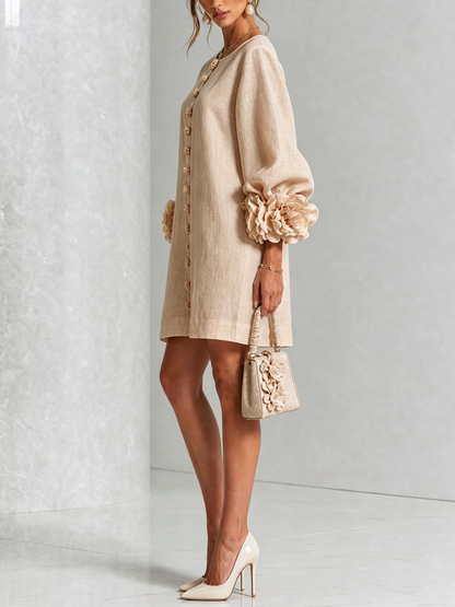 Margot floral button-down mini dress in beige