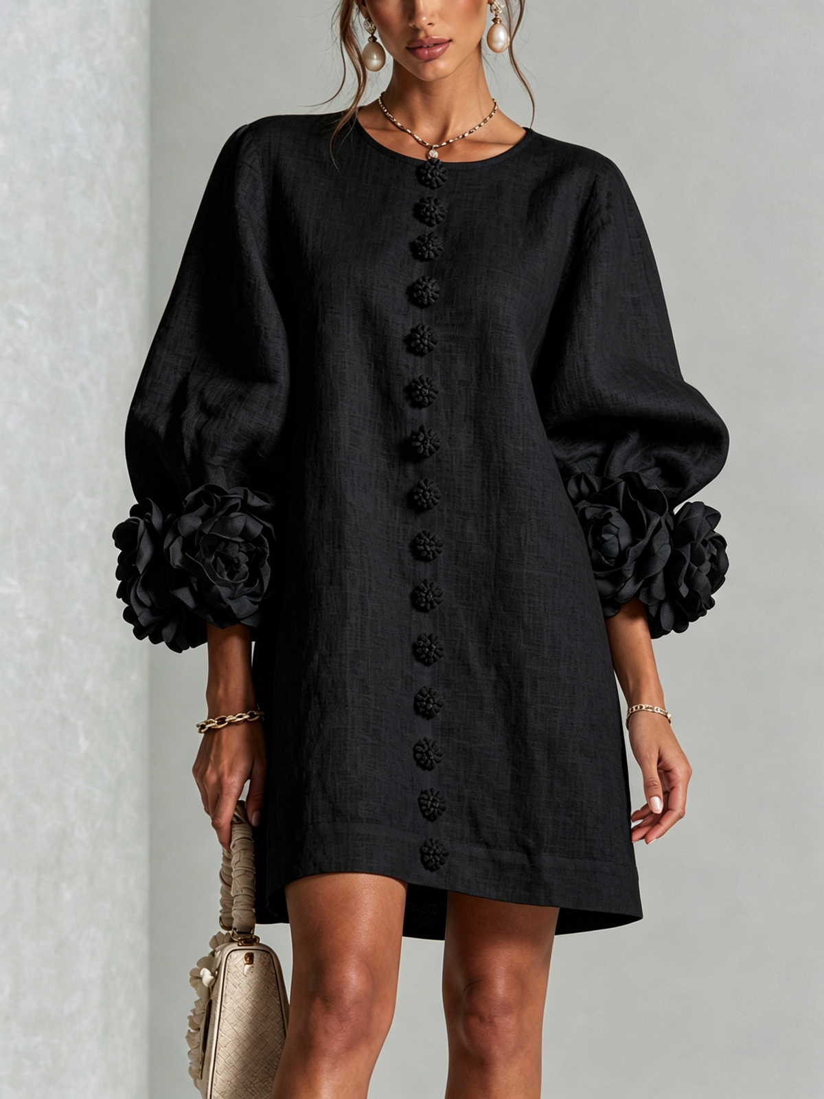 Margot floral button-down mini dress in black