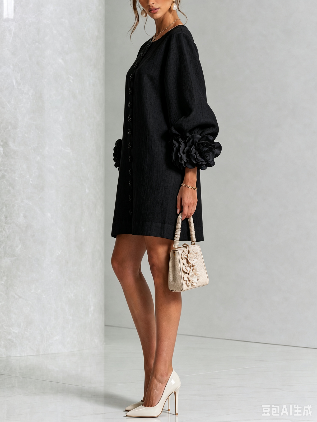 Margot floral button-down mini dress in black