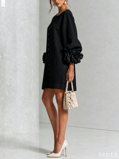 Margot floral button-down mini dress in black