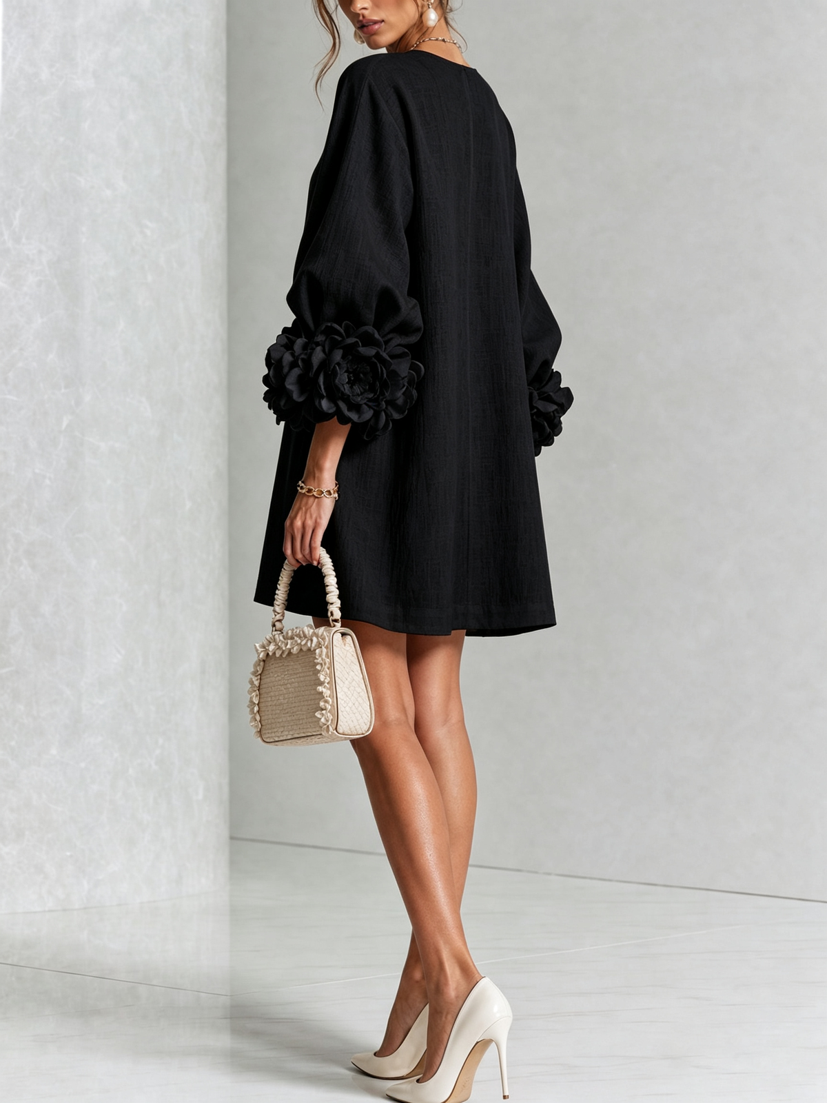 Margot floral button-down mini dress in black