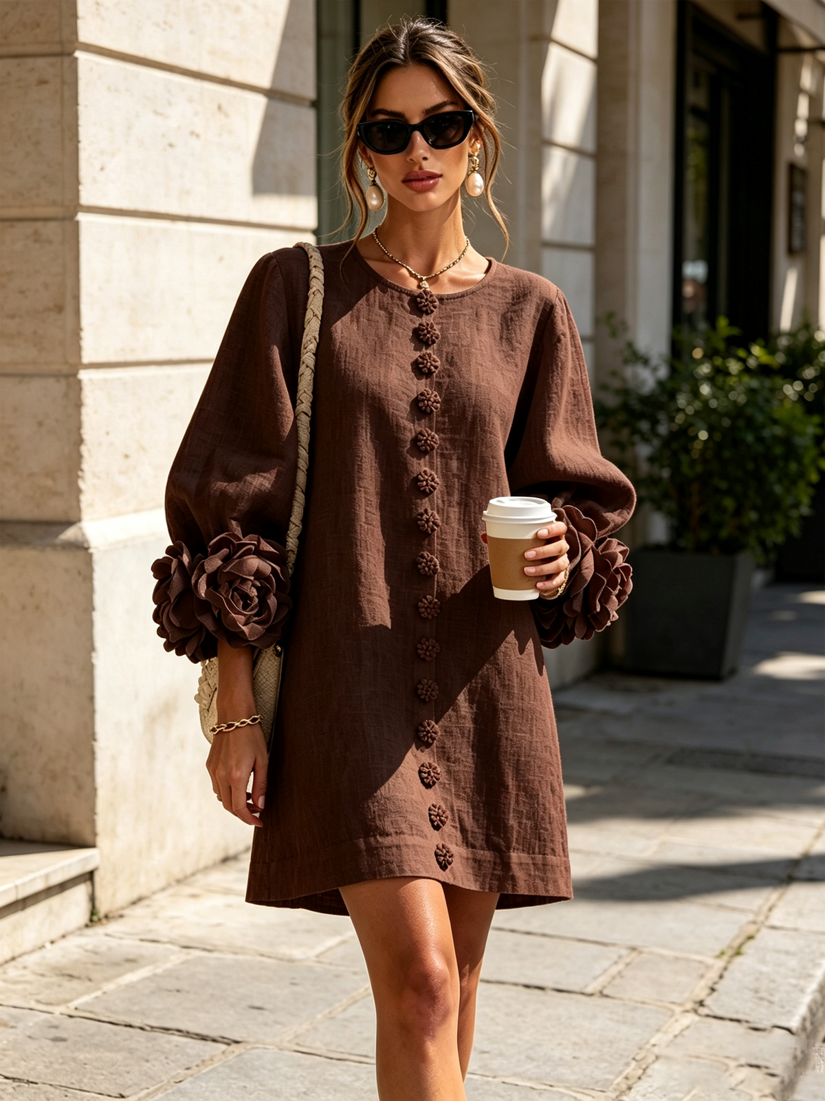 Margot floral button-down mini dress in brown