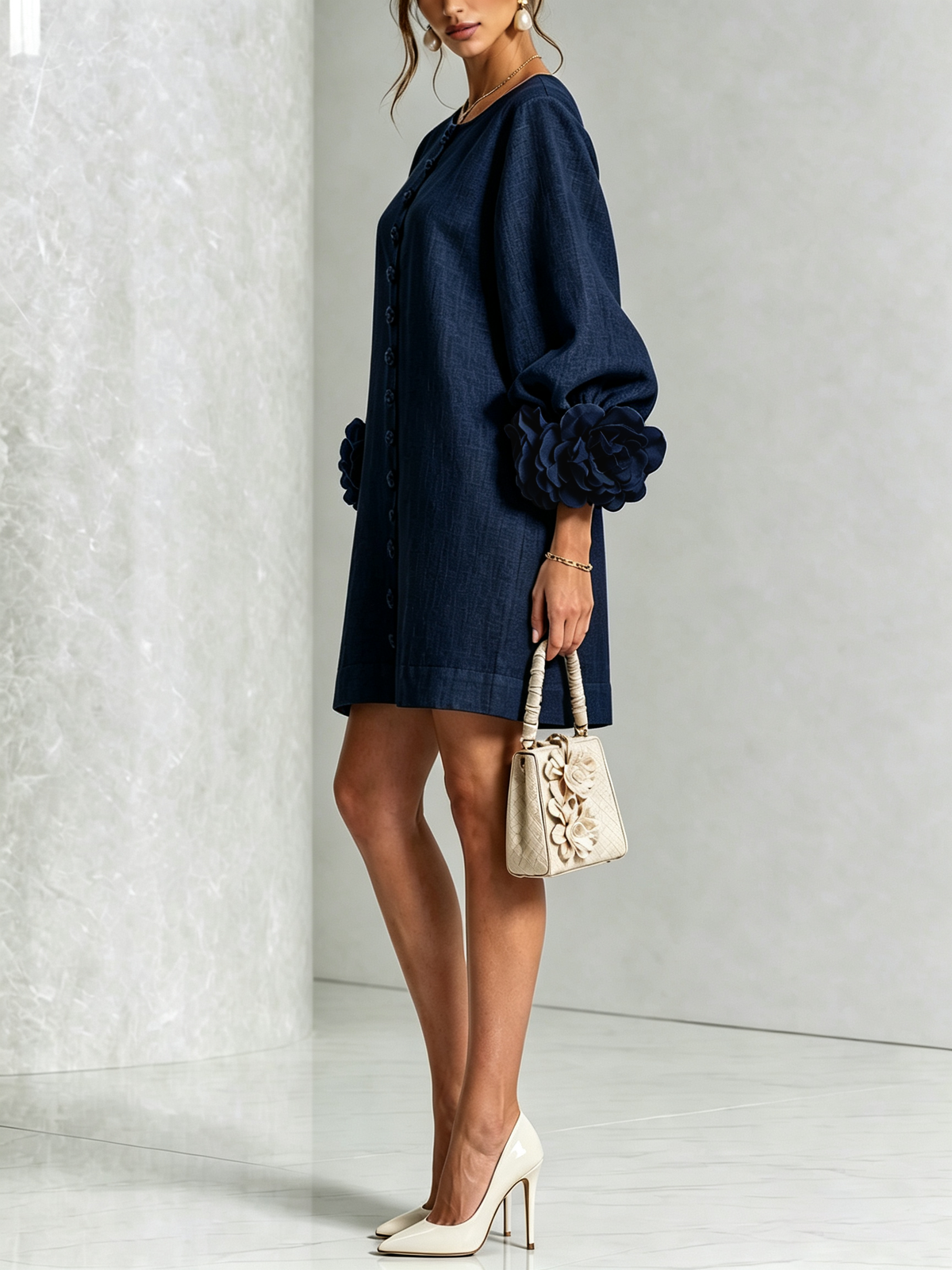 Margot floral button-down mini dress in navy