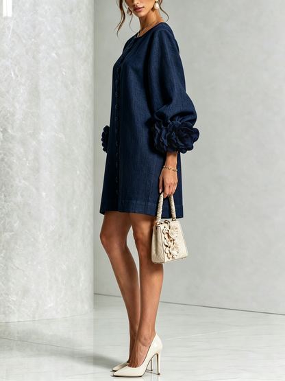 Margot floral button-down mini dress in navy