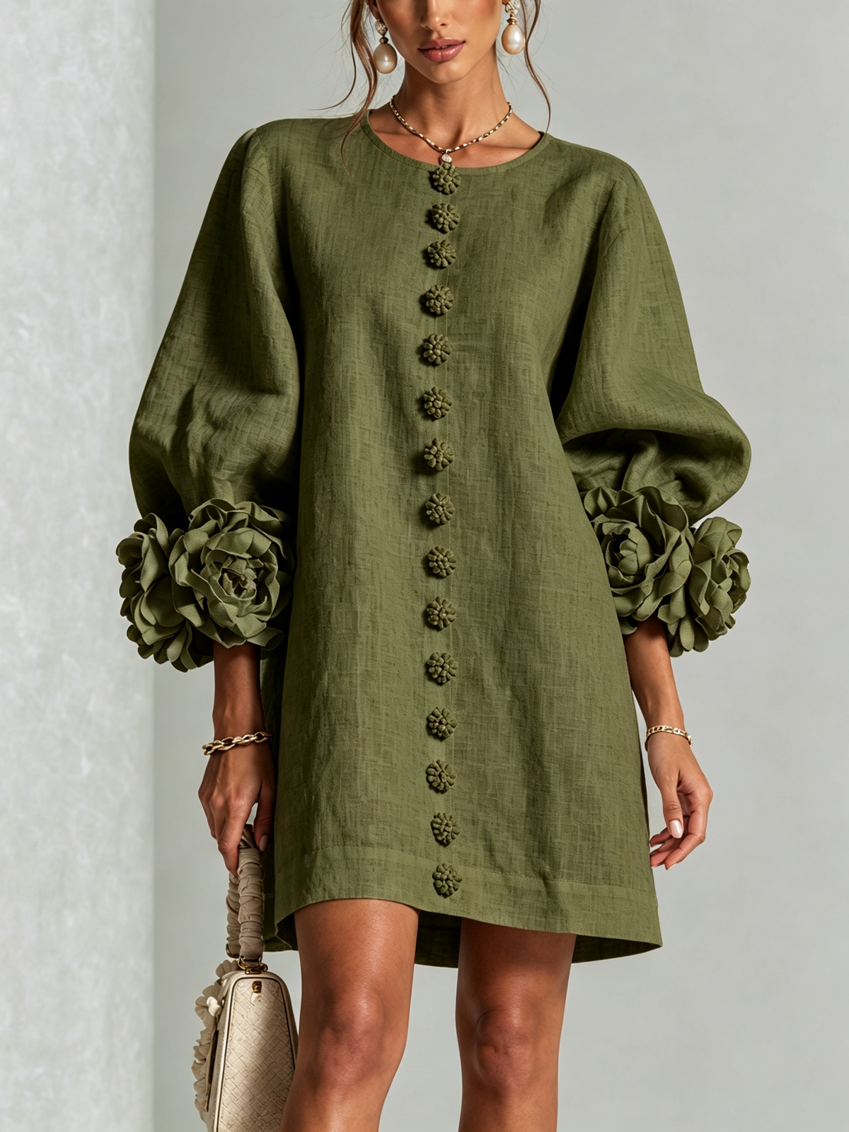 Margot floral button-down mini dress in olive
