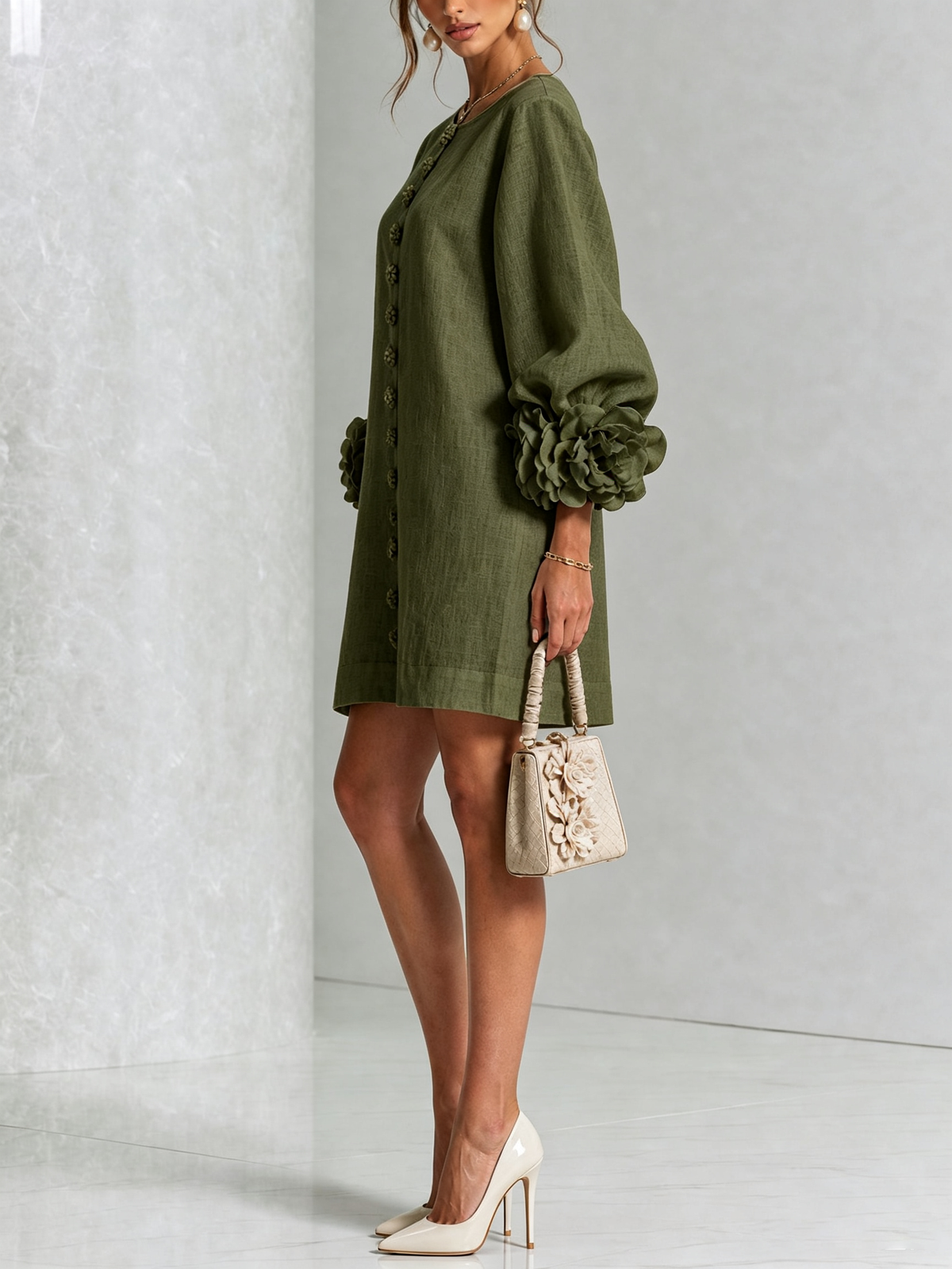 Margot floral button-down mini dress in olive
