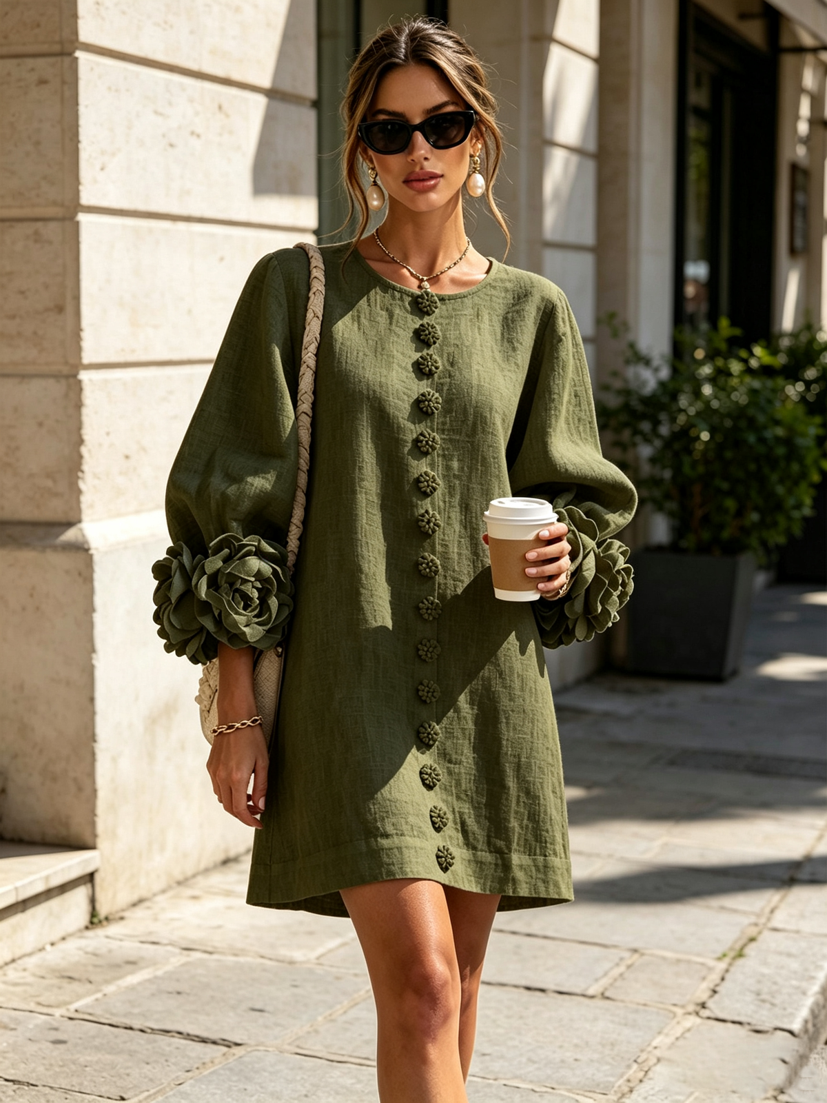 Margot floral button-down mini dress in olive