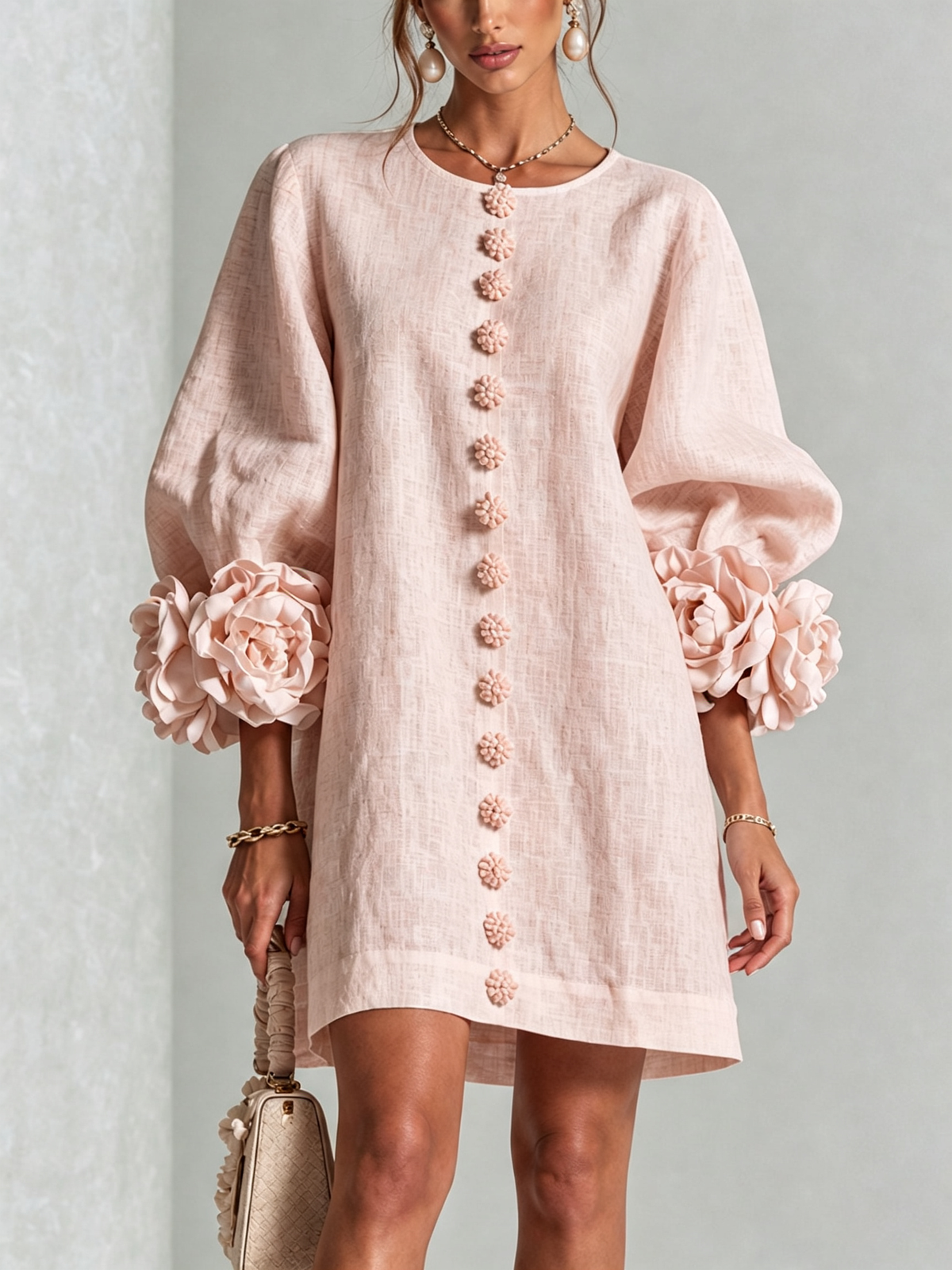 Margot floral button-down mini dress in pink