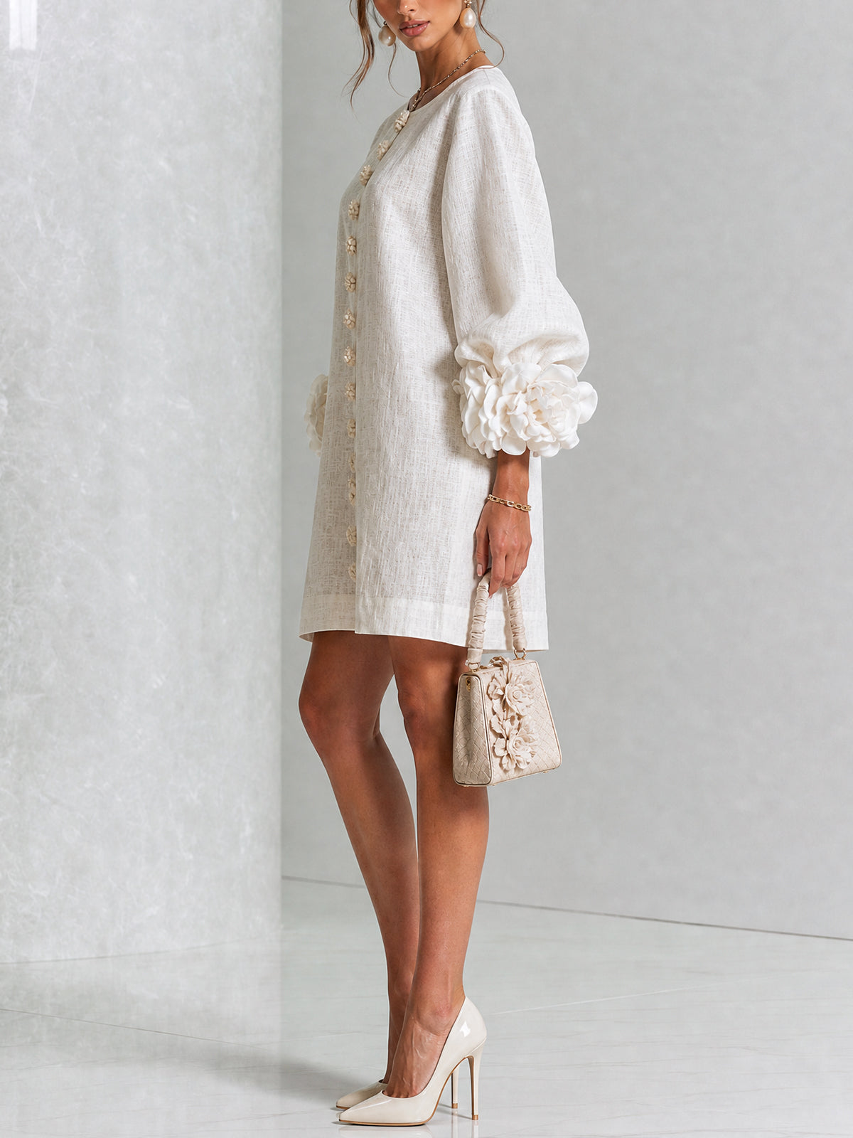 Margot floral button-down mini dress in white