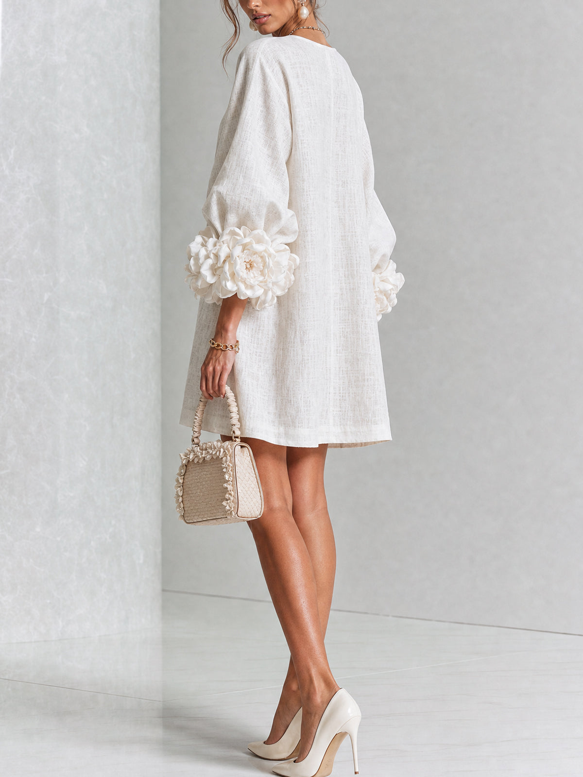 Margot floral button-down mini dress in white