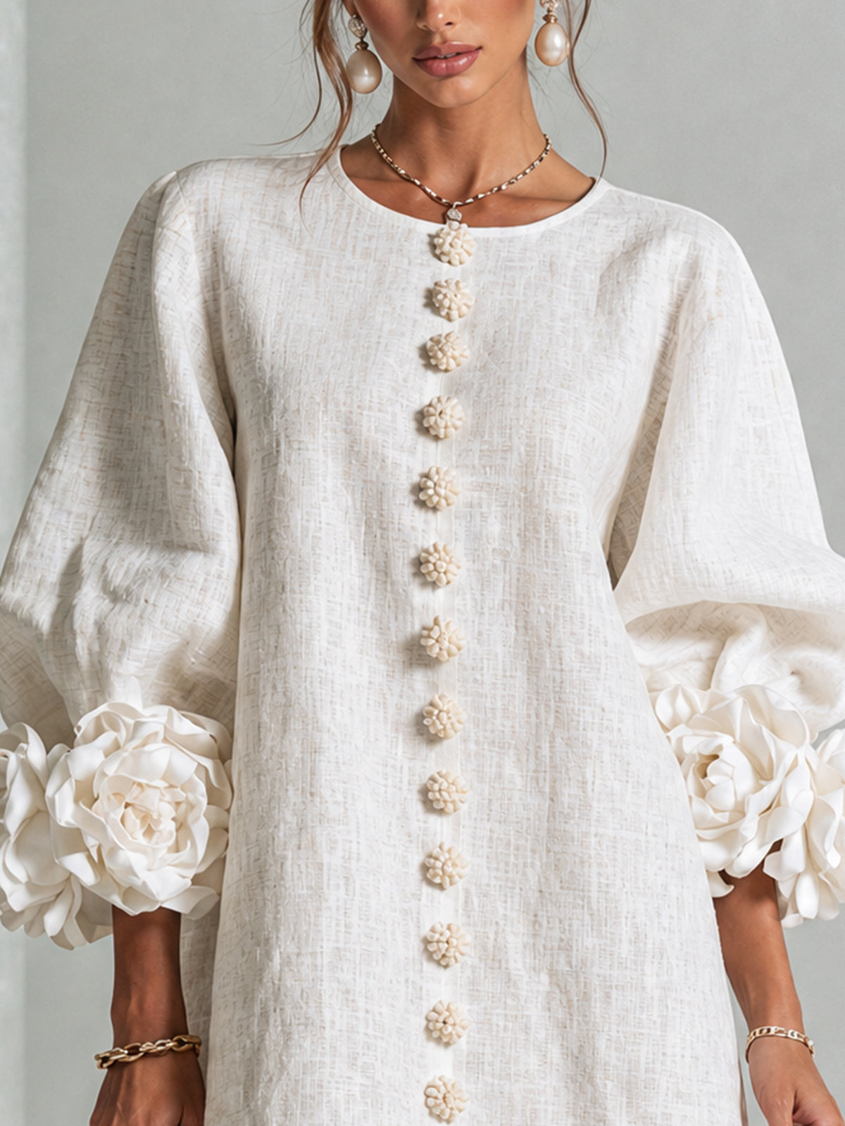 Margot floral button-down mini dress in white