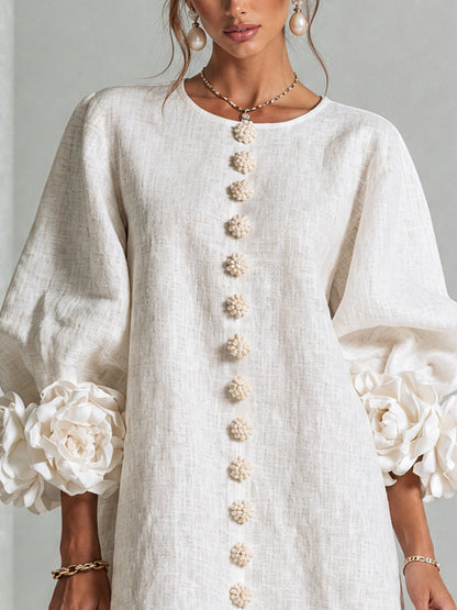 Margot floral button-down mini dress in white