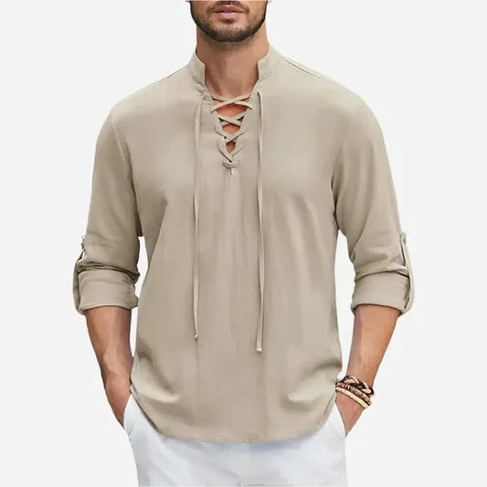 Men's Lace-Up Long Sleeve Shirt – Matyas - Khaki
