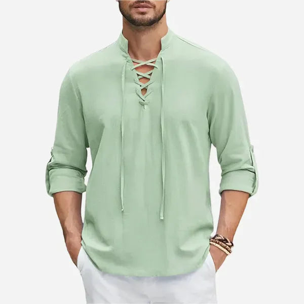 Men's Lace-Up Long Sleeve Shirt – Matyas - Light Green