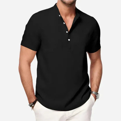 Men's Short Sleeve Henley Shirt – Mikko - Black