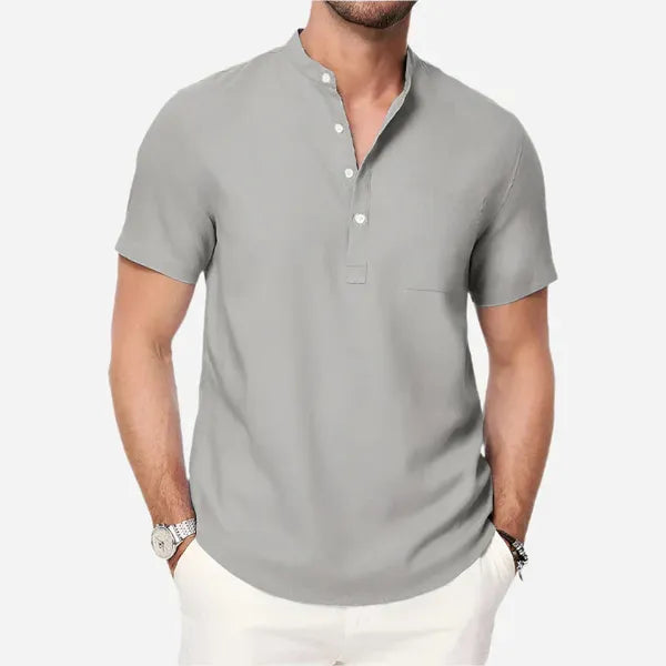 Men's Short Sleeve Henley Shirt – Mikko - Gray